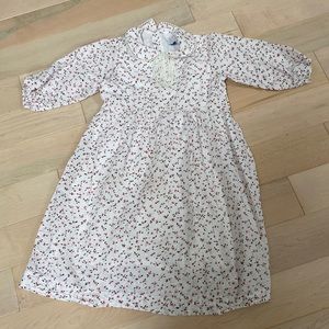 KLAI girls cotton floral white pink collared lace trim dress